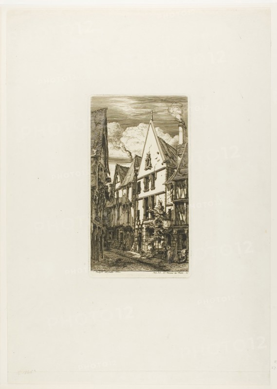 Rue des Toiles, Bourges, 1853, Charles Meryon, French, 1821-1868, France, Etching and drypoint on ivory laid paper, 217 × 122 mm (image), 217 × 122 mm (plate), 445 × 311 mm (sheet)