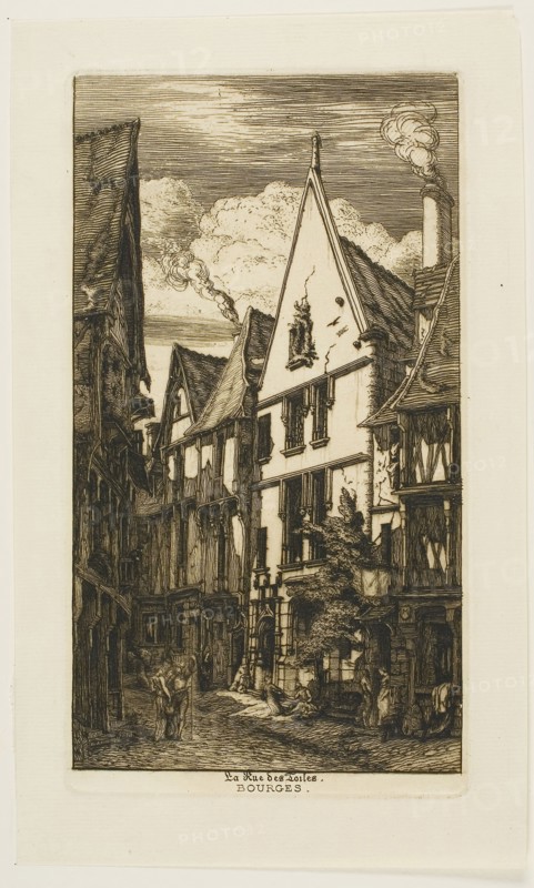 Rue des Toiles, Bourges, 1853, Charles Meryon, French, 1821-1868, France, Etching and drypoint on ivory laid paper, 208 × 119 mm (image), 216 × 120 mm (plate), 252 × 152 mm (sheet)