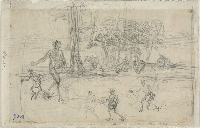 The Devil Sowing, 1848/52, Jean François Millet, French, 1814-1875, France, Graphite on ivory laid paper, faded to cream, 135 × 209 mm