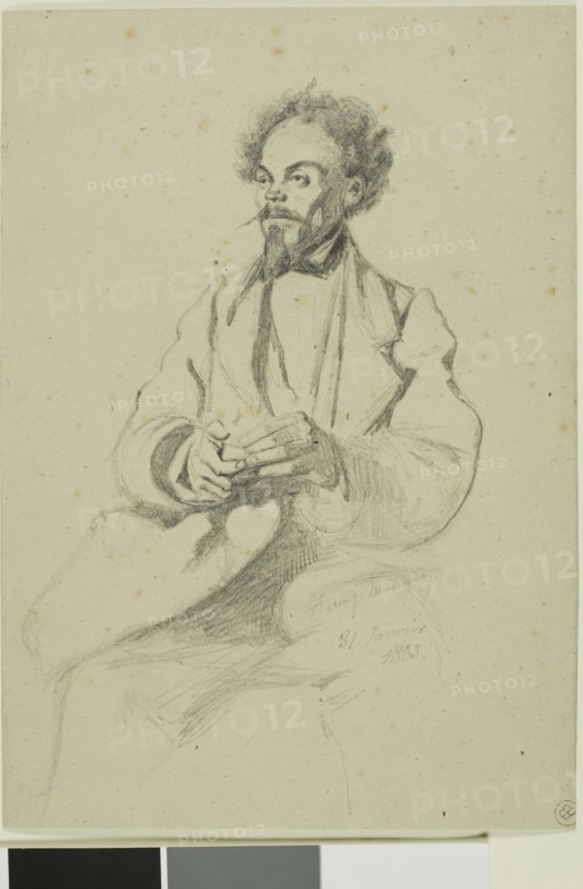 Portrait of Charles Meryon, 1863, Henri Monnier, French, 1799/1805–1877, France, Graphite on buff wove card, 215 × 151 mm