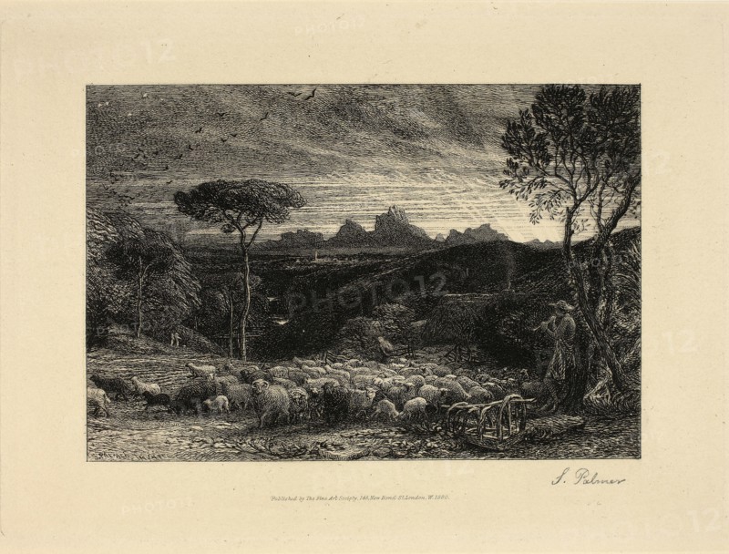 Early Morning, published 1880, Samuel Palmer, English, 1805-1881, England, Etching in black on paper, 118 × 175 mm (image), 170 × 230 mm (plate), 336 × 470 mm (sheet)