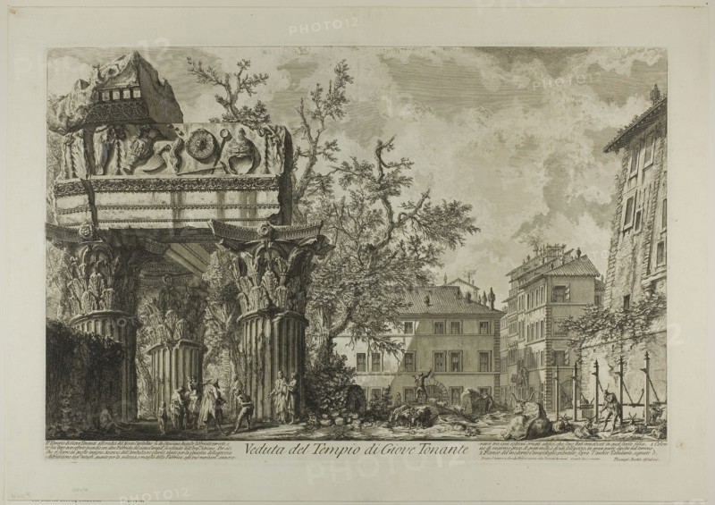 View of the Temple of Jupiter Tonans [Jupiter the Thunderer], from Views of Rome, 1750/59, Giovanni Battista Piranesi, Italian, 1720-1778, Italy, Etching on heavy ivory laid paper, 377 x 596 mm (image), 400 x 600 mm (plate), 475 x 672 mm (sheet)