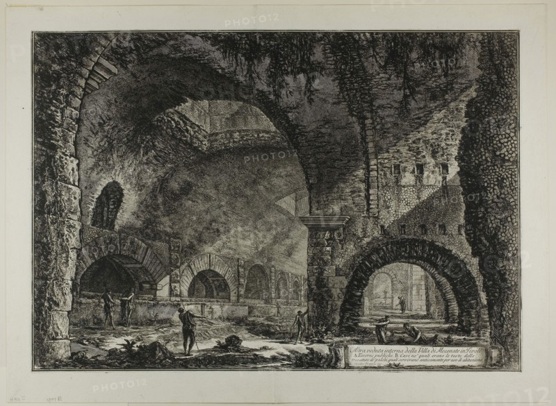 Another interior view of the Villa of Maecenas, Tivoli, from Views of Rome, 1767, published 1800–07, Giovanni Battista Piranesi (Italian, 1720-1778), published by Francesco (Italian, 1758-1810) and Pietro Piranesi (Italian, born 1758/9), Italy, Etching on heavy ivory laid paper, 419 x 600 mm (image), 422 x 603 mm (plate), 489 x 663 mm (sheet)