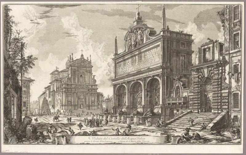 View of the Fountainhead of the Acqua Felice, from Views of Rome, 1750/59, Giovanni Battista Piranesi, Italian, 1720-1778, Italy, Etching on heavy ivory laid paper, 402 x 686 mm (image), 406 x 687 mm (plate), 435 x 698 mm (sheet)