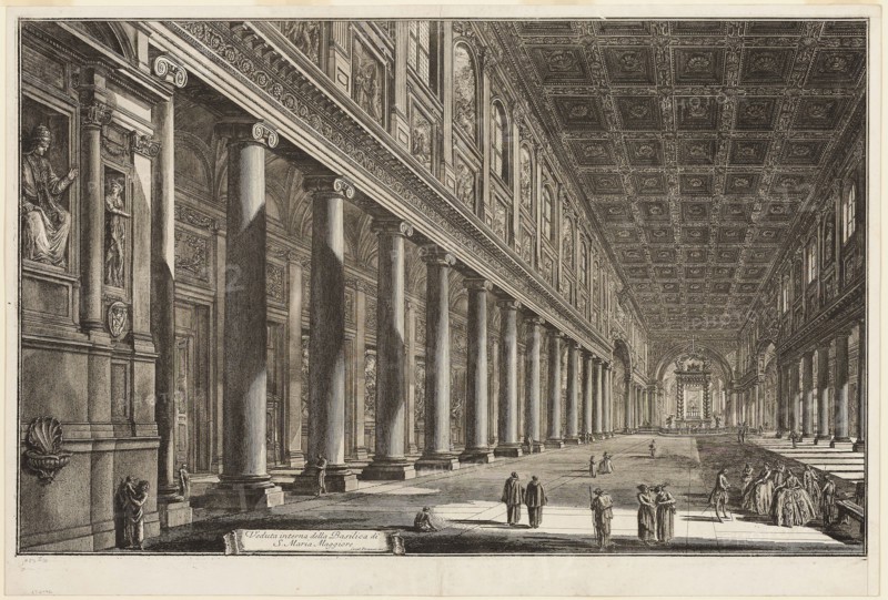 Interior view of the Basilica of S. Maria Maggiore, from Views of Rome, 1768, Giovanni Battista Piranesi, Italian, 1720-1778, Italy, Etching on ivory laid paper, 430 x 681 mm (image), 473 x 700 mm (sheet)