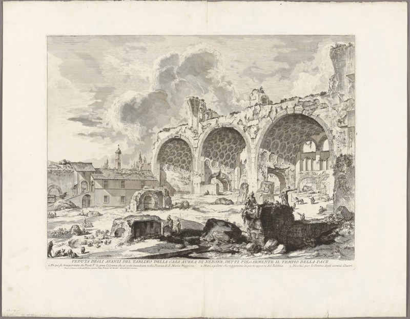 View of the Remains of the Dining Room of the Golden House of Nero, commonly called the Temple of Peace, from Views of Rome, 1750/59, Giovanni Battista Piranesi, Italian, 1720-1778, Italy, Etching on heavy ivory laid paper, 395 x 545 mm (image), 420 x 552 mm (plate), 560 x 718 mm (sheet)