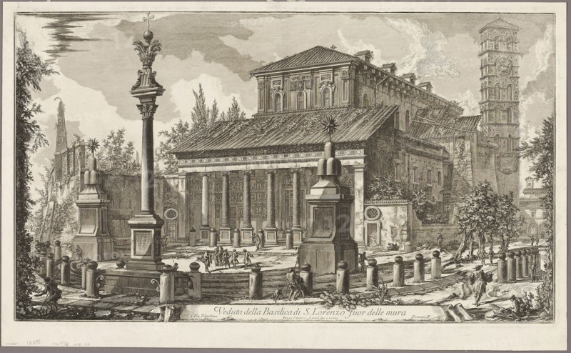 View of the Basilica of S. Lorenzo fuori delle Mura [S. Lorenzo outside the Walls], from Views of Rome, 1750/59, Giovanni Battista Piranesi, Italian, 1720-1778, Italy, Etching on heavy ivory laid paper, 377 x 659 mm (image), 379 x 662 mm (plate), 423 x 688 mm (sheet)