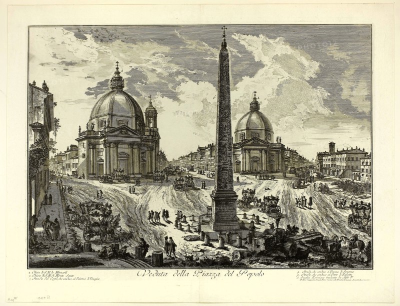 View of the Piazza del Popolo, from Views of Rome, 1750/59, Giovanni Battista Piranesi, Italian, 1720-1778, Italy, Etching on heavy ivory laid paper, 383 x 540 mm (image), 405 x 545 mm (plate), 469 x 605 mm (sheet)