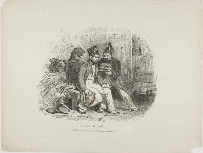 Military Prison, 1827, Denis Auguste Marie Raffet (French, 1804-1860), printed by François le Villain (French, active 19th century), published by Éditeur Chez Frérot (French, active 19th century), France, Lithograph in black on ivory wove paper, 167 × 217 mm (image), 269 × 356 mm (sheet)