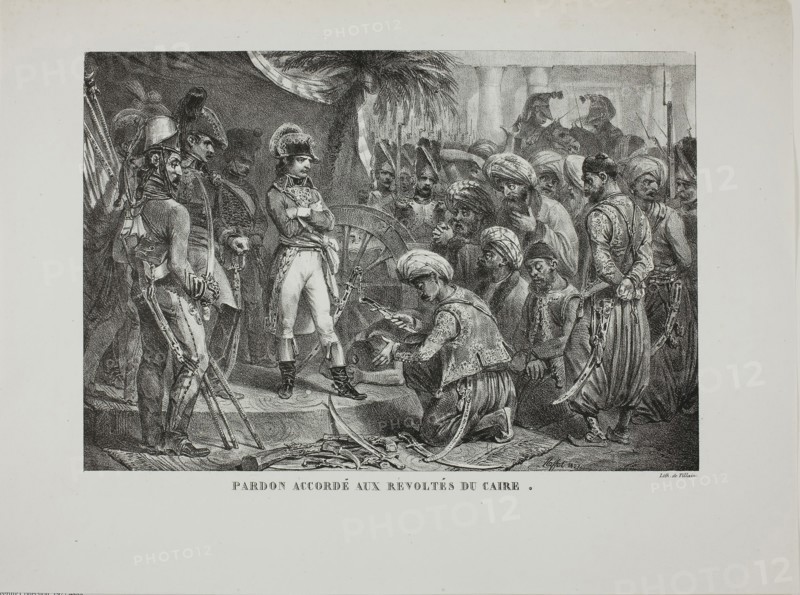 Pardon Granted to the Cairo Rebels, 1827, Denis Auguste Marie Raffet (French, 1804-1860), printed by François le Villain (French, active 19th century), France, Lithograph in black on ivory wove paper, 207 × 304 mm (image), 295 × 395 mm (sheet)