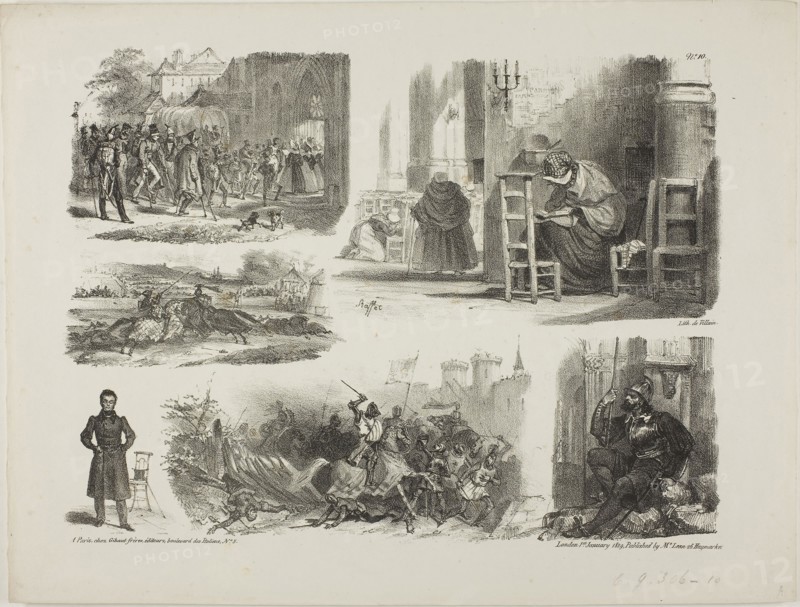 Sheet of Sketches, 1828, Denis Auguste Marie Raffet (French, 1804-1860), printed by François le Villain (French, active 19th century), published by Chez Gihaut Frères (French, 19th century), published by Thomas McLean (English, active c.1790-1860), France, Lithograph in black on ivory wove paper, 221 × 296 mm (image), 270 × 356 mm (sheet)