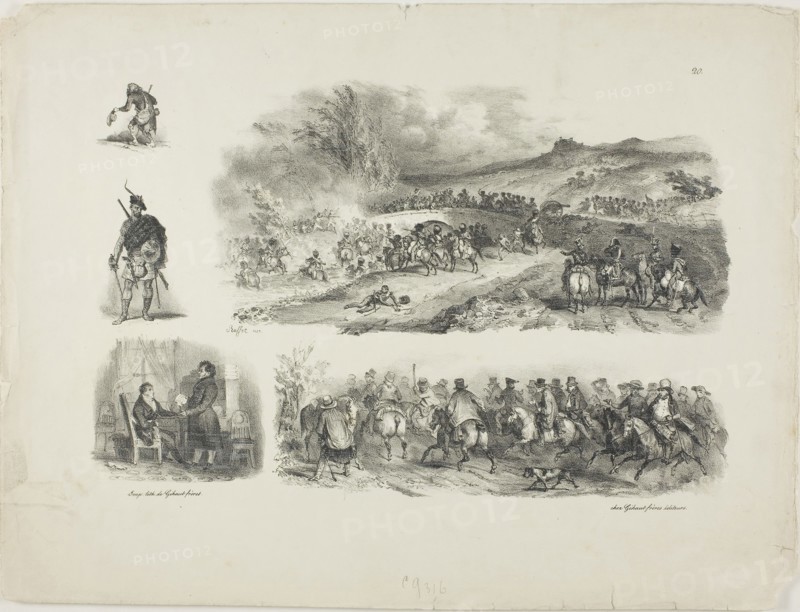 Sheet of Sketches, 1829, Denis Auguste Marie Raffet (French, 1804-1860), published by Chez Gihaut Frères (French, 19th century), France, Lithograph in black on ivory wove paper, 193 × 295 mm (image), 277 × 369 mm (sheet)