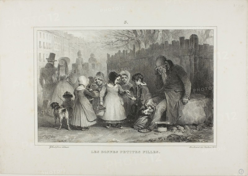 The Good Little Girls, 1832, Denis Auguste Marie Raffet (French, 1804-1860), published by Chez Gihaut Frères (French, 19th century), France, Lithograph in black on ivory wove paper, 181 × 284 mm (image), 283 × 401 mm (sheet)
