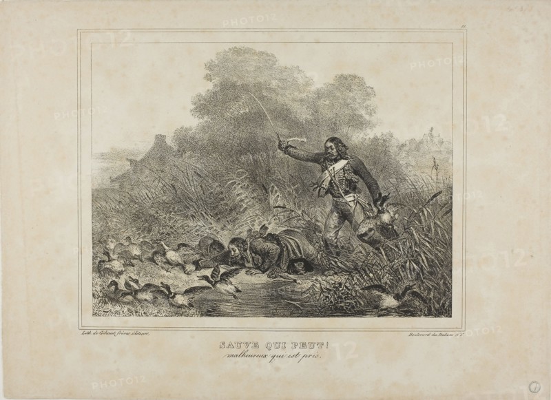 Every Man for Himself!, 1833, Denis Auguste Marie Raffet (French, 1804-1860), printed by Chez Gihaut Frères (French, 19th century), France, Lithograph in black on tan wove paper, 195 × 259 mm (image), 288 × 398 mm (sheet)
