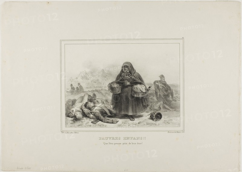 Poor Children!! May God take pity on their souls!, 1834, Denis Auguste Marie Raffet (French, 1804-1860), printed by Chez Gihaut Frères (French, 19th century), France, Lithograph in black on ivory wove paper, 140 × 194 mm (image), 288 × 406 mm (sheet)