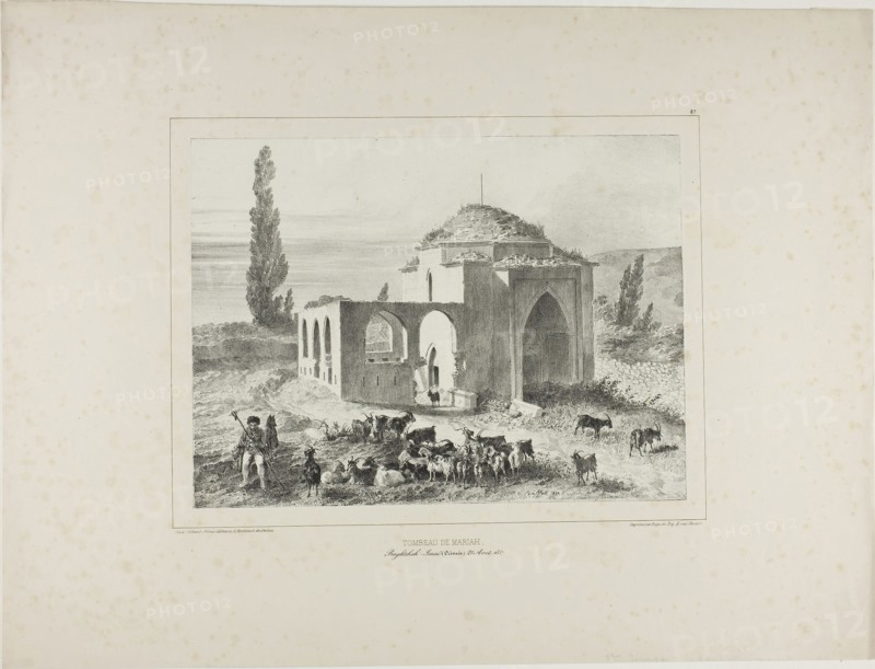 Mariah Tomb, Bachtcheh-Seraï, Crimea, August 21, 1837, 1838, Denis Auguste Marie Raffet (French, 1804-1860), printed by Auguste Bry (French, 19th century), published by Chez Gihaut Frères (French, 19th century), France, Lithograph in black on grayish-ivory chine laid down on buff wove paper, 191 × 356 mm (image), 192 × 256 mm (primary support), 345 × 457 mm (secondary support)