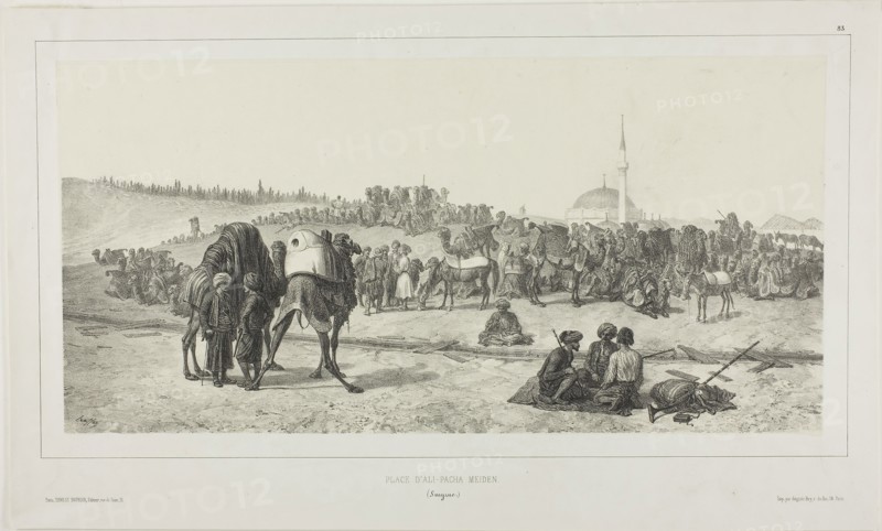 Ali-Pacha Meiden, Smyrna, 1837, Denis Auguste Marie Raffet (French, 1804-1860), printed by Auguste Bry (French, 19th century), published by Éditeur Ernest Bourdin (French, active 19th century), France, Lithograph in black on cream chine laid down on ivory wove paper, 155 × 372 mm (image), 184 × 375 mm (primary support), 257 × 426 mm (secondary support)