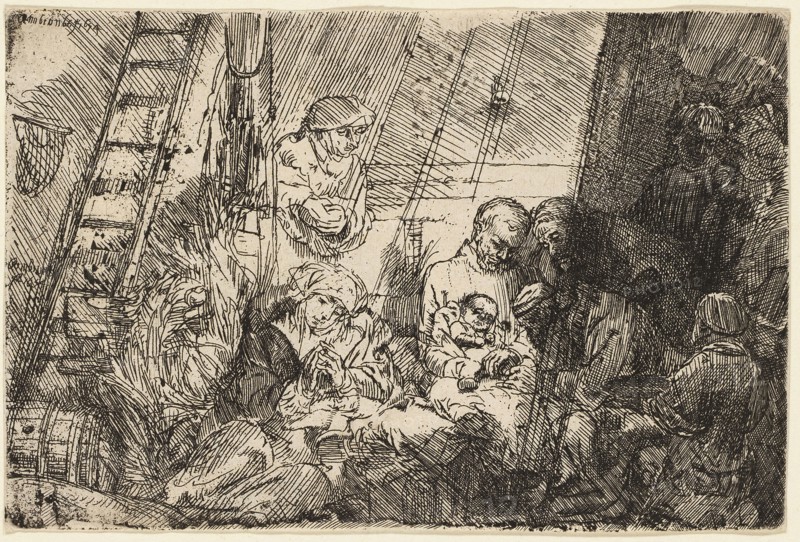 The Circumcision in the Stable, 1654, Rembrandt van Rijn, Dutch, 1606-1669, Holland, Etching on ivory laid paper, 96 x 145 mm (image/sheet, cut within platemark)
