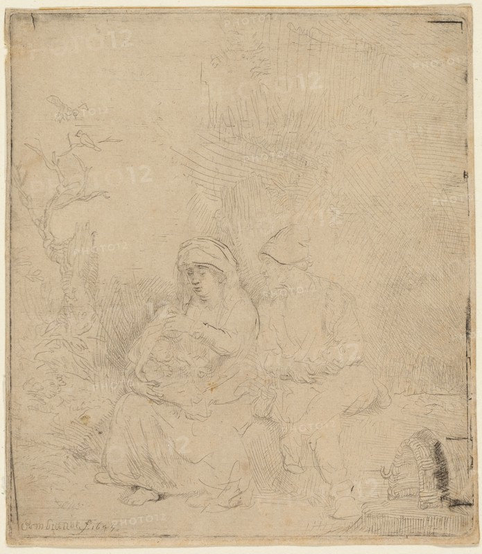 The Rest on the Flight into Egypt: Lightly Etched, 1645, Rembrandt van Rijn, Dutch, 1606-1669, Holland, Etching with drypoint on buff paper, 135 x 117 mm (image/sheet, cut within platemark)