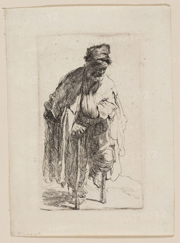 Beggar with a Wooden Leg, c. 1630, Rembrandt van Rijn, Dutch, 1606-1669, Holland, Etching on ivory laid paper, 113 x 66 mm (plate), 145 x 103 mm (sheet)