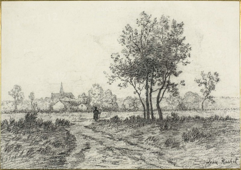 Landscape, c. 1875, Léon Richet, French, 1847-1907, France, Charcoal on ivory wove paper, 234 × 333 mm