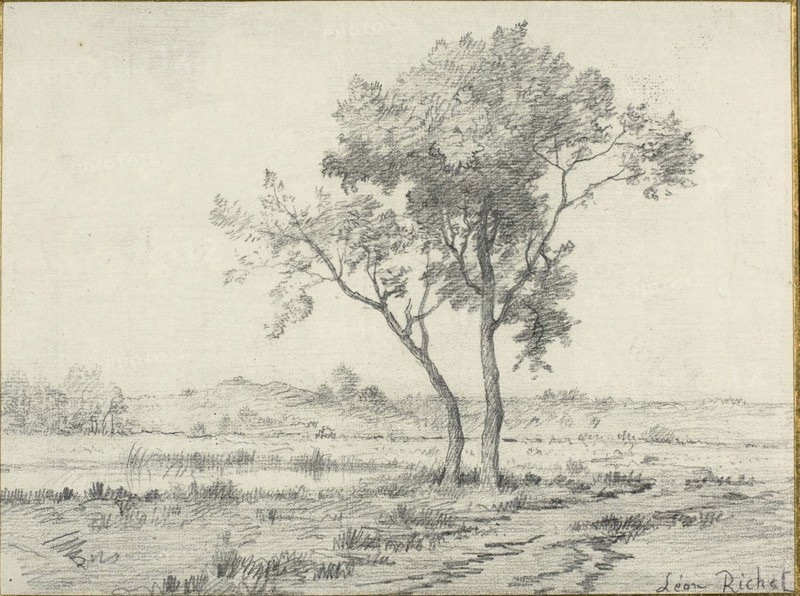 Landscape, c. 1875, Léon Richet, French, 1847-1907, France, Graphite on paper, 234 × 334 mm