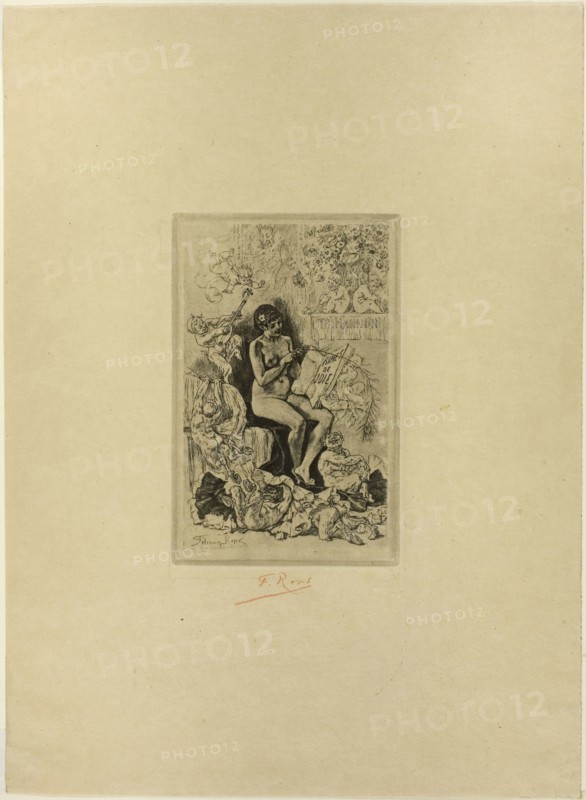 Frontispiece for Rimes de Joie, 1881, Félicien Rops, Belgian, 1833-1898, Belgium, Heliogravure, with soft varnish (vernis mou) on cream wove paper, 144 × 93 mm (image), 144 × 93 mm (plate), 323 × 237 mm (sheet)