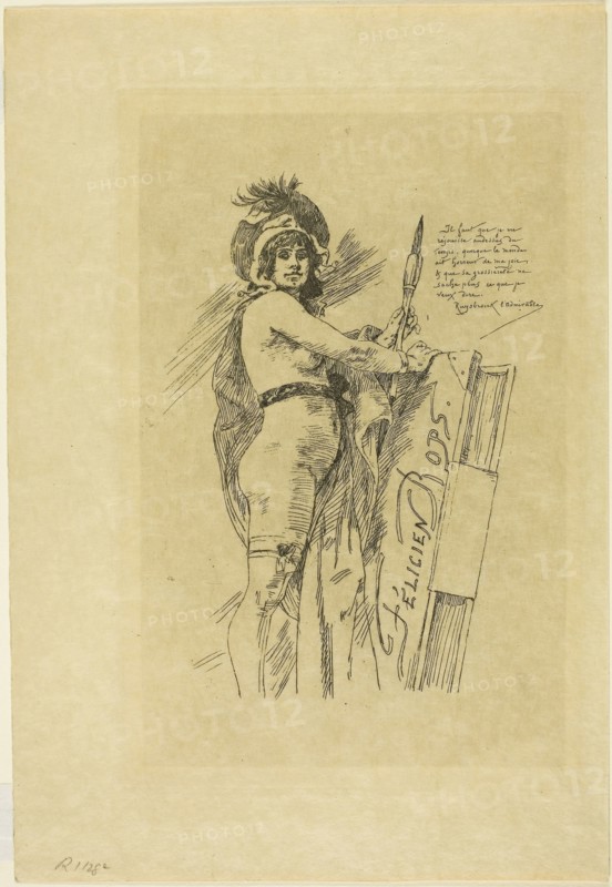 The Muse of Félicien Rops, 1895, Félicien Rops, Belgian, 1833-1898, Belgium, Heliogravure on cream wove paper, 177 × 135 mm (image), 235 × 154 mm (plate), 294 × 201 mm (sheet)