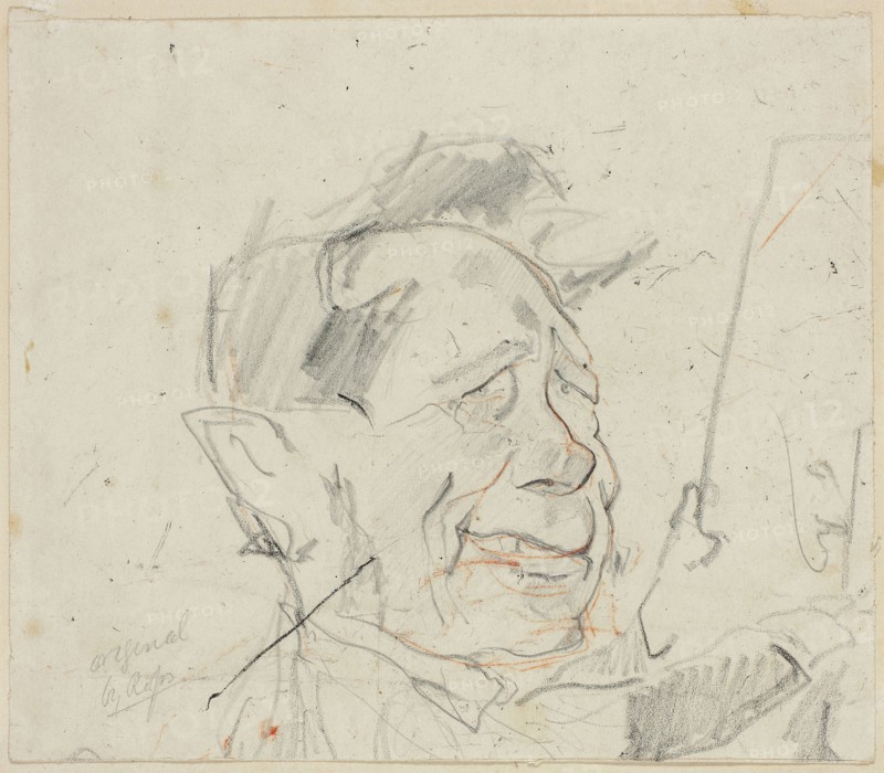 Sketch of Ferdinand Marinus, c. 1857, Félicien Rops, Belgian, 1833-1898, Belgium, Graphite, with red Conté crayon and black crayon, on grayish-ivory wove paper, tipped on cream laid paper, 139 × 161 mm