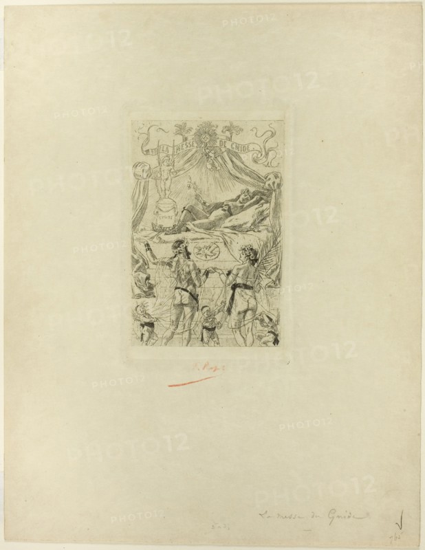 Frontispiece to La messe de Gnide, 1881, Félicien Rops, Belgian, 1833-1898, Belgium, Heliogravure, with drypoint, on cream wove paper, 115 × 78 mm (image), 133 × 86 mm (plate), 276 × 213 mm (sheet)
