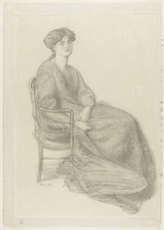 Mrs. William Morris Seated in Chair, May 1870, Dante Gabriel Rossetti, English, 1828-1882, England, Graphite, with stumping, on ivory wove paper, 505 × 355 mm