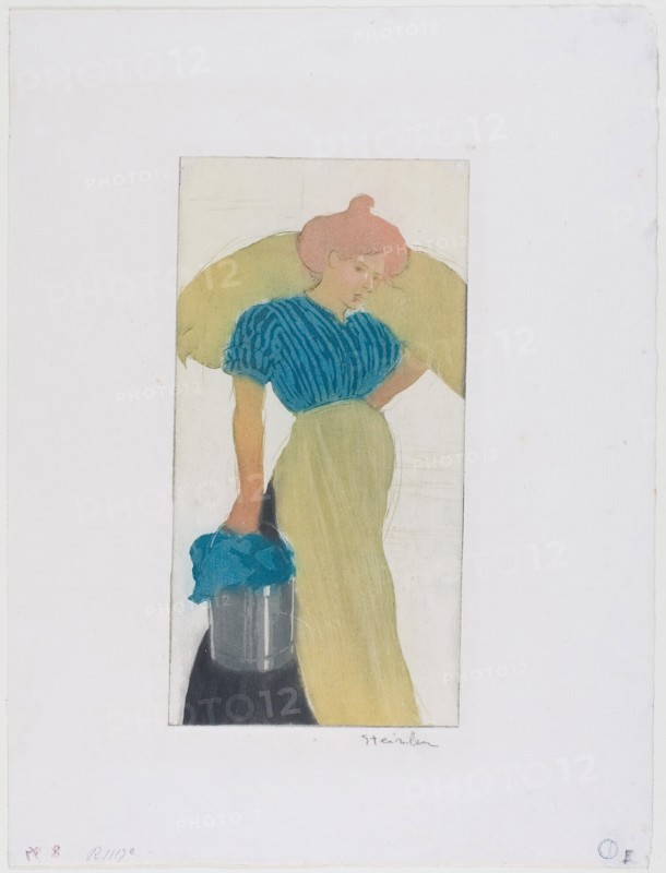 The Laundress, 1898, Théophile-Alexandre Steinlen, French, born Switzerland, 1859-1923, France, Aquatint and drypoint on ivory laid paper, 240 × 122 mm (image/plate), 361 × 272 mm (sheet)