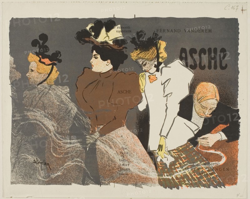 Asche, 1895, Théophile-Alexandre Steinlen (French, born Switzerland, 1859-1923), printed by Eugène Verneau, published by Albert Langen (Paris and Leipzig), France, Lithograph in black, gray, brown, orange and yellow on ivory wove paper, 208 × 267 mm (image, not incl. registration marks), 226 × 282 mm (sheet)