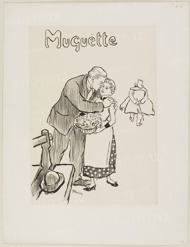 Muguette, 1892, Théophile-Alexandre Steinlen, French, born Switzerland, 1859-1923, France, Lithograph (pen & ink and crayon) in black on cream chine laid down on ivory wove paper, 258 × 184 mm (image), 266 × 187 mm (primary support), 357 × 273 mm (secondary support)