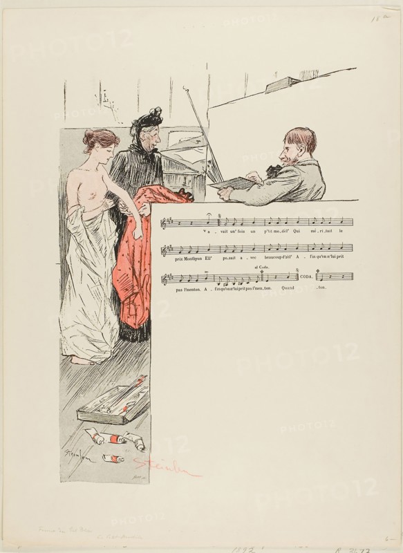 The Little Model, published 1892–1900, Théophile-Alexandre Steinlen, French, born Switzerland, 1859-1923, France, Photorelief print in red and black with letterpress music/lyrics on ivory wove paper, 329 × 235 mm (image), 420 × 309 mm (sheet)