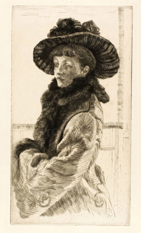 Mavourneen, 1876, James Tissot, French, 1836-1902, France, Drypoint and etching on cream laid paper, 372 × 205 mm (image/plate), 432 × 344 mm (sheet)