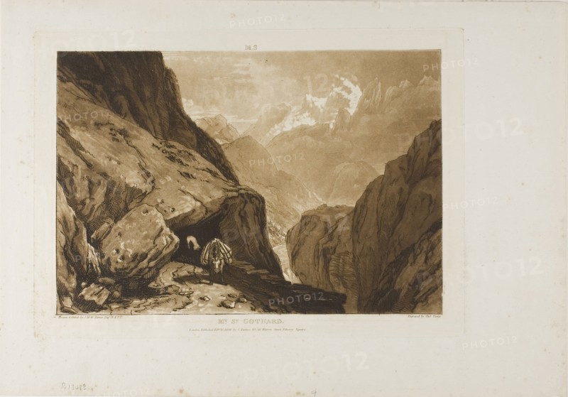 Mount Saint Gothard, plate 9 from Liber Studiorum, published February 20, 1808, Joseph Mallord William Turner (English, 1775-1851), Engraved by Charles Turner (English, 1773-1857), England, Etching and engraving in brown on ivory laid paper, 177 × 260 mm (image), 207 × 292 mm (plate), 267 × 381 mm (sheet)
