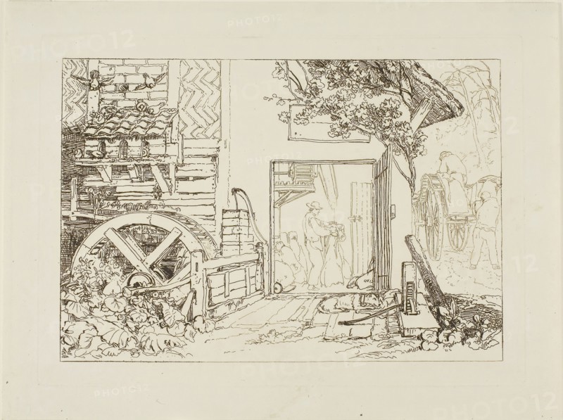 Pembury Mill, Kent, plate 12 from Liber Studiorum, published June 10, 1808, Joseph Mallord William Turner (English, 1775-1851), Engraved by Charles Turner (English, 1773-1857), England, Engraving in black ink on ivory laid paper, 180 × 261 mm (image), 207 × 288 mm (plate), 249 × 329 mm (sheet)