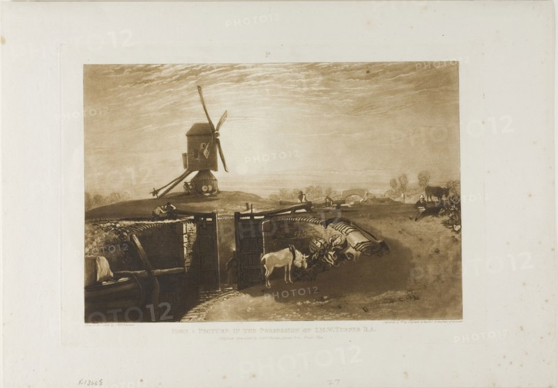 Windmill and Lock, plate 27 from Liber Studiorum, published June 1, 1811, Joseph Mallord William Turner (English, 1775-1851), Engraved by William Say (English, 1768-1834), England, Etching and engraving in brown on ivory wove paper, 178 × 260 mm (image), 210 × 293 mm (plate), 266 × 381 mm (sheet)