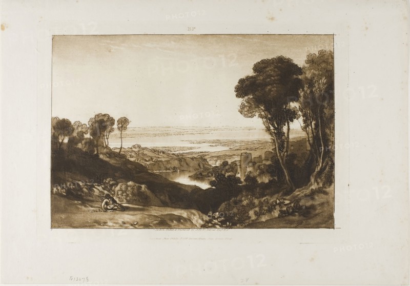 Junction of Severn and Wye, plate 28 from Liber Studiorum, published June 1811, Joseph Mallord William Turner, English, 1775-1851, England, Etching and engraving on ivory paper, 182 × 265 mm (image), 209 × 292 mm (plate), 266 × 301 mm (sheet)