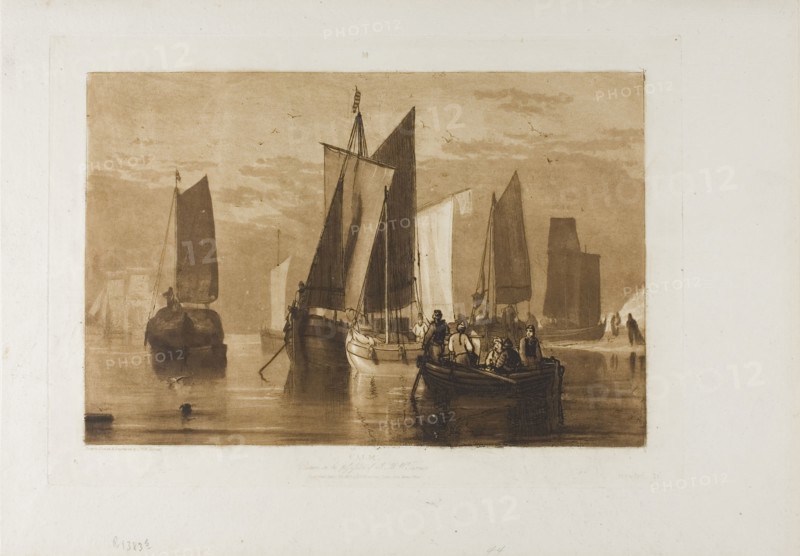Calm, plate 44 from Liber Studiorum, published April 23, 1812, Joseph Mallord William Turner, English, 1775-1851, England, Etching and engraving in brown on ivory laid paper, 178 × 268 mm (image), 216 × 305 mm (plate), 268 × 362 mm (sheet)