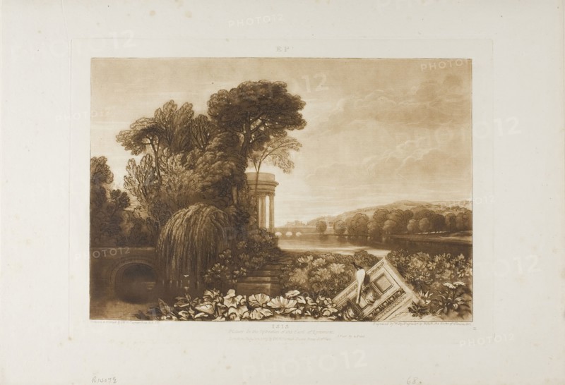 Isis, plate 68 from Liber Studiorum, published January 1, 1819, Joseph Mallord William Turner, English, 1775-1851, England, Etching and engraving in brown on ivory laid paper, 180 × 263 mm (image), 108 × 292 mm (plate), 167 × 388 mm (sheet)