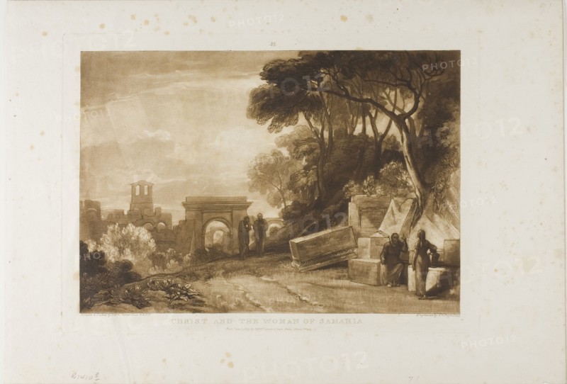 Christ and the Woman of Samaria, plate 71 from Liber Studiorum, published January 1, 1819, Joseph Mallord William Turner (English, 1775-1851), Samuel William Reynolds (English, 1773-1835), England, Mixed intaglio in brown on cream wove paper, 183 × 263 mm (image), 209 × 290 mm (plate), 266 × 390 mm (sheet)