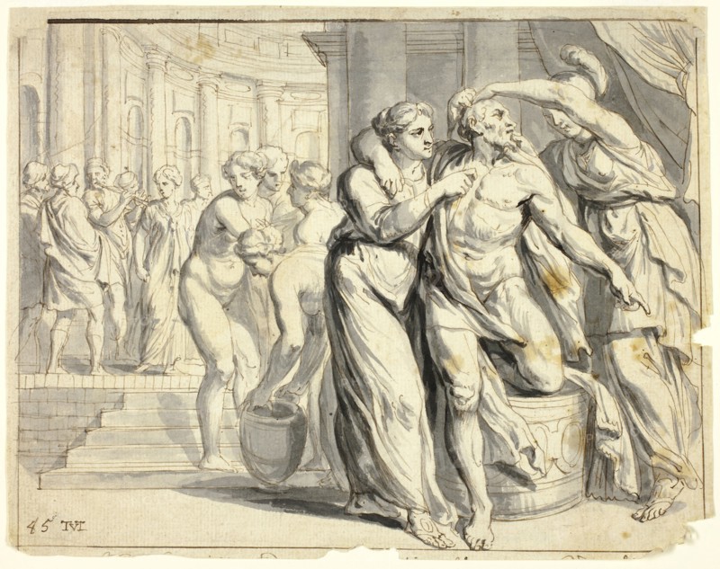 The Return of Ulysses, c. 1633, After Theodor van Thulden (Dutch, 1606-1669), After Francesco Primaticcio (Italian, 1504-1570), Holland, Pen and brown ink with brush and gray wash, over traces of black chalk, on ivory laid paper, 198 x 253 mm