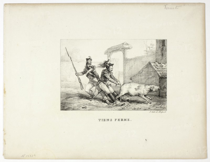Hold Fast, 1813–39, Horace Vernet (French, 1789-1863), printed by Francois Seraphin Delpech (French, 1778-1825), France, Lithograph in black on ivory wove paper, 118 × 176 mm (image), 258 × 337 mm (sheet)