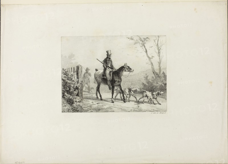 Caught, n.d., Horace Vernet (French, 1789-1863), printed by Francois Seraphin Delpech (French, 1778-1825), France, Lithograph in black on ivory wove paper, 152 × 210 mm (image), 323 × 455 mm (sheet)