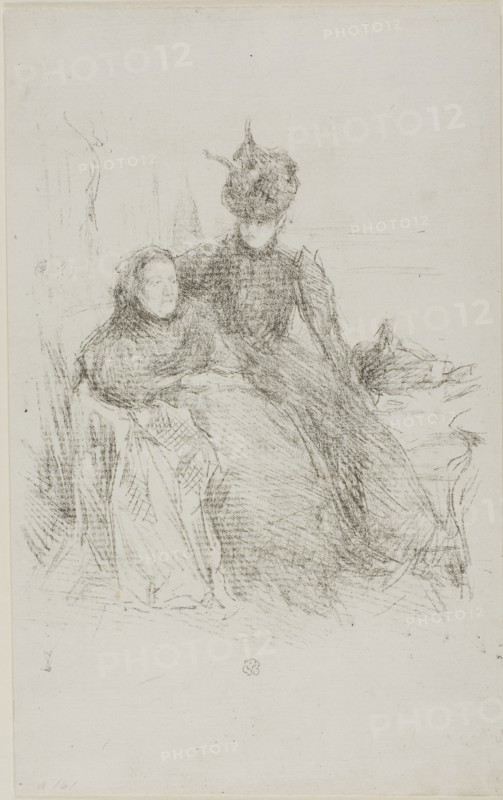 Mother and Daughter [La Mère Malade], 1897, James McNeill Whistler, American, 1834-1903, United States, Counterproof of transfer lithograph with stumping, in black, on off-white wove paper, 187 x 158 mm (image), 263 x 165 mm (sheet)