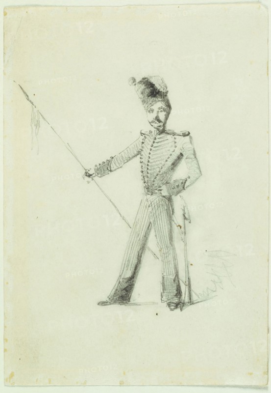 Soldier with Lance, 1855, James McNeill Whistler, American, 1834-1903, United States, Graphite on cream wove paper, 143 x 100 mm