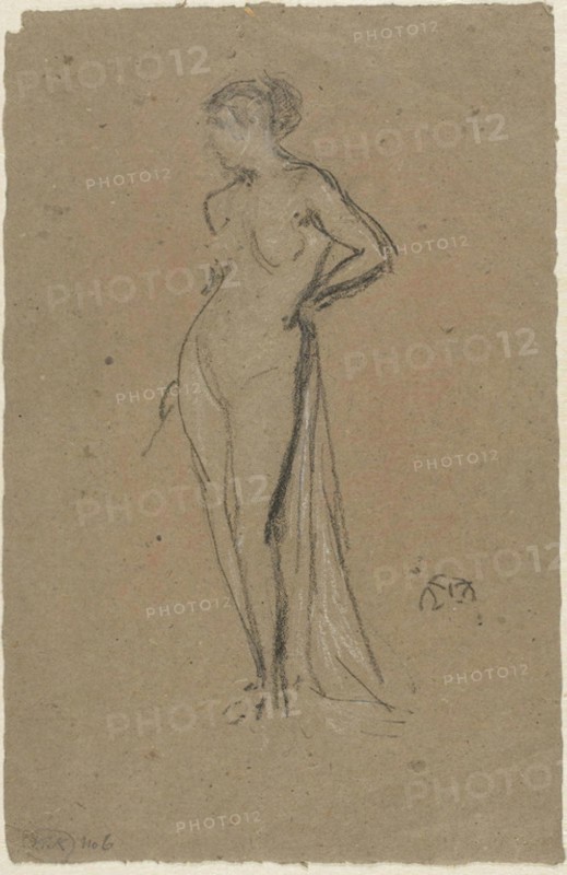 A Nude Figure, c. 1878, James McNeill Whistler, American, 1834-1903, United States, Charcoal with white and orange chalks on brown wove paper, 287 x 186 mm