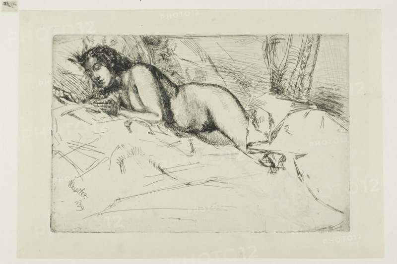 Venus, 1859, James McNeill Whistler, American, 1834-1903, United States, Etching and drypoint with foul biting in black ink on cream laid paper, 150 x 227 mm (image/plate), 189 x 278 mm (sheet)